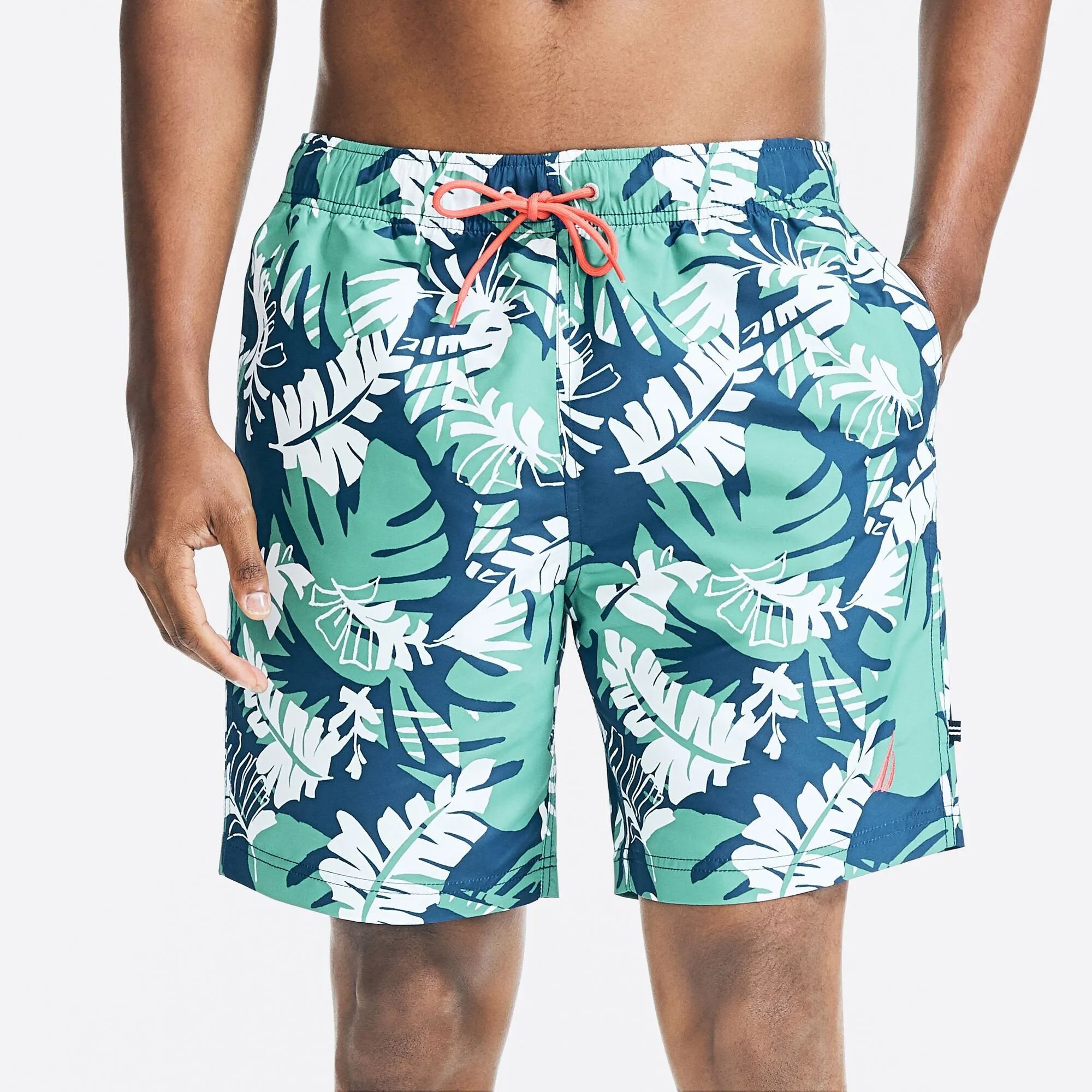 Nautica Men's 8" Big & Tall Sustainably Crafted Printed Quick-Dry Swim Estate Blue Nautica