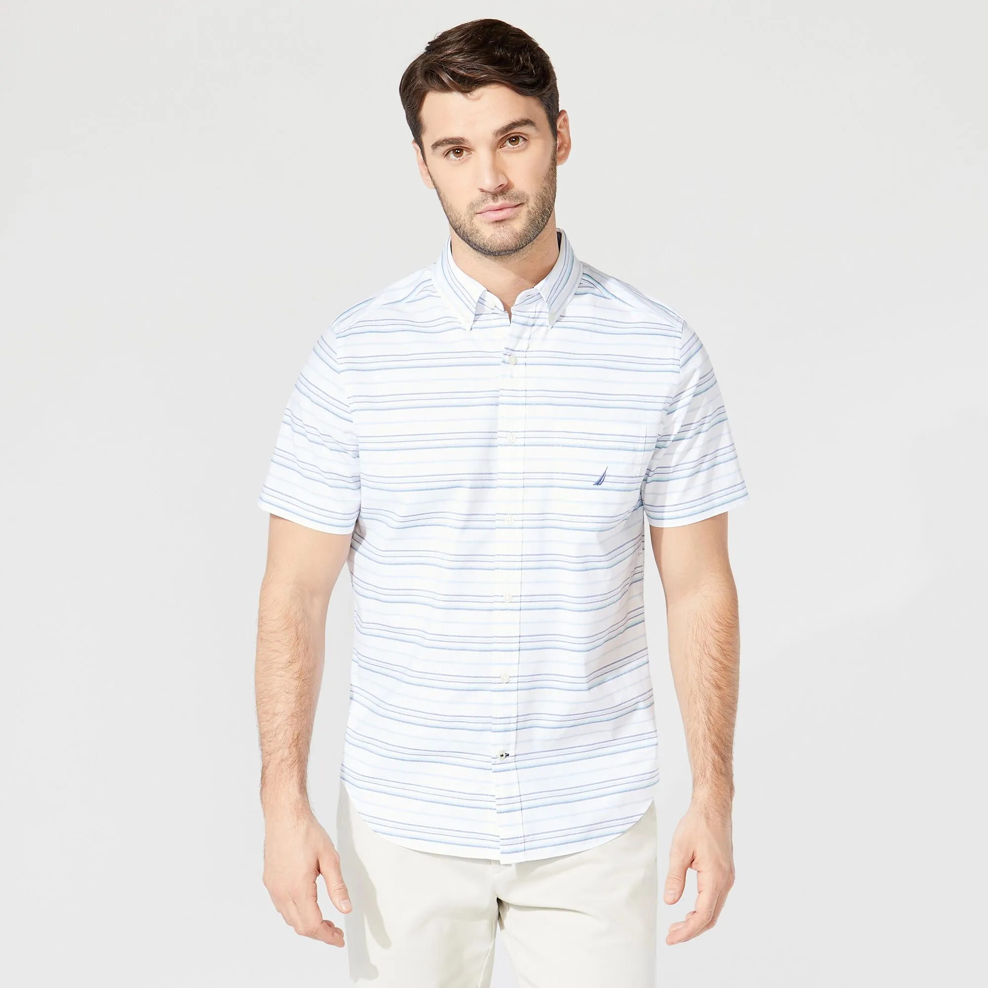 Nautica Men's Big & Tall Striped Short Sleeve Shirt Bright White Nautica