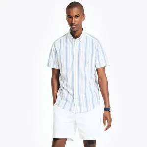 Nautica Men's Sustainably Crafted Striped Short-Sleeve Shirt Sail White Nautica