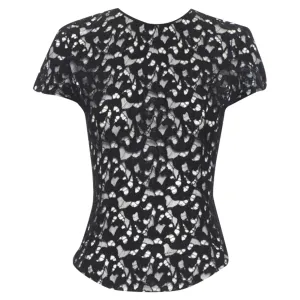 Nina Ricci sheer lace cap sleeve zip back T-shirt top