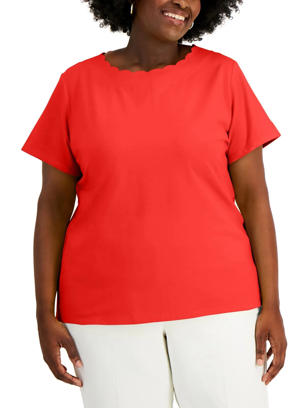 Plus Womens Scalloped Short Sleeve T-Shirt