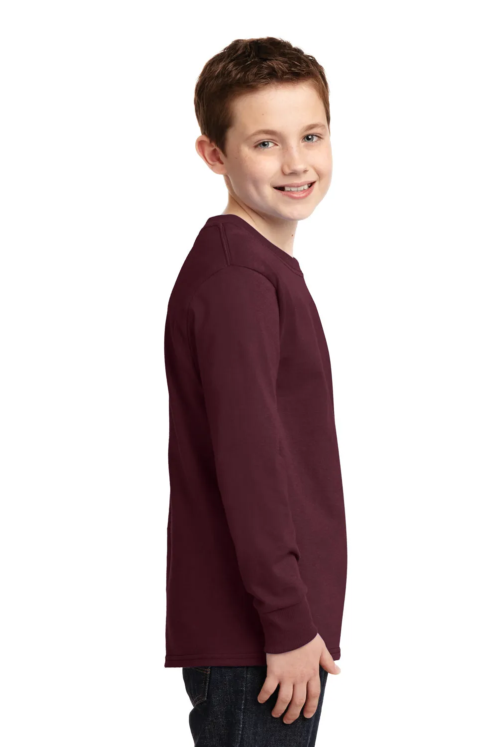 Port & Company Youth Core Long Sleeve Crewneck T-Shirt - Athletic Maroon