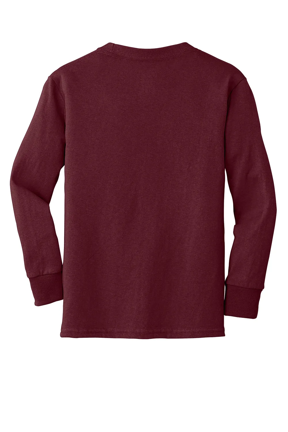 Port & Company Youth Core Long Sleeve Crewneck T-Shirt - Athletic Maroon