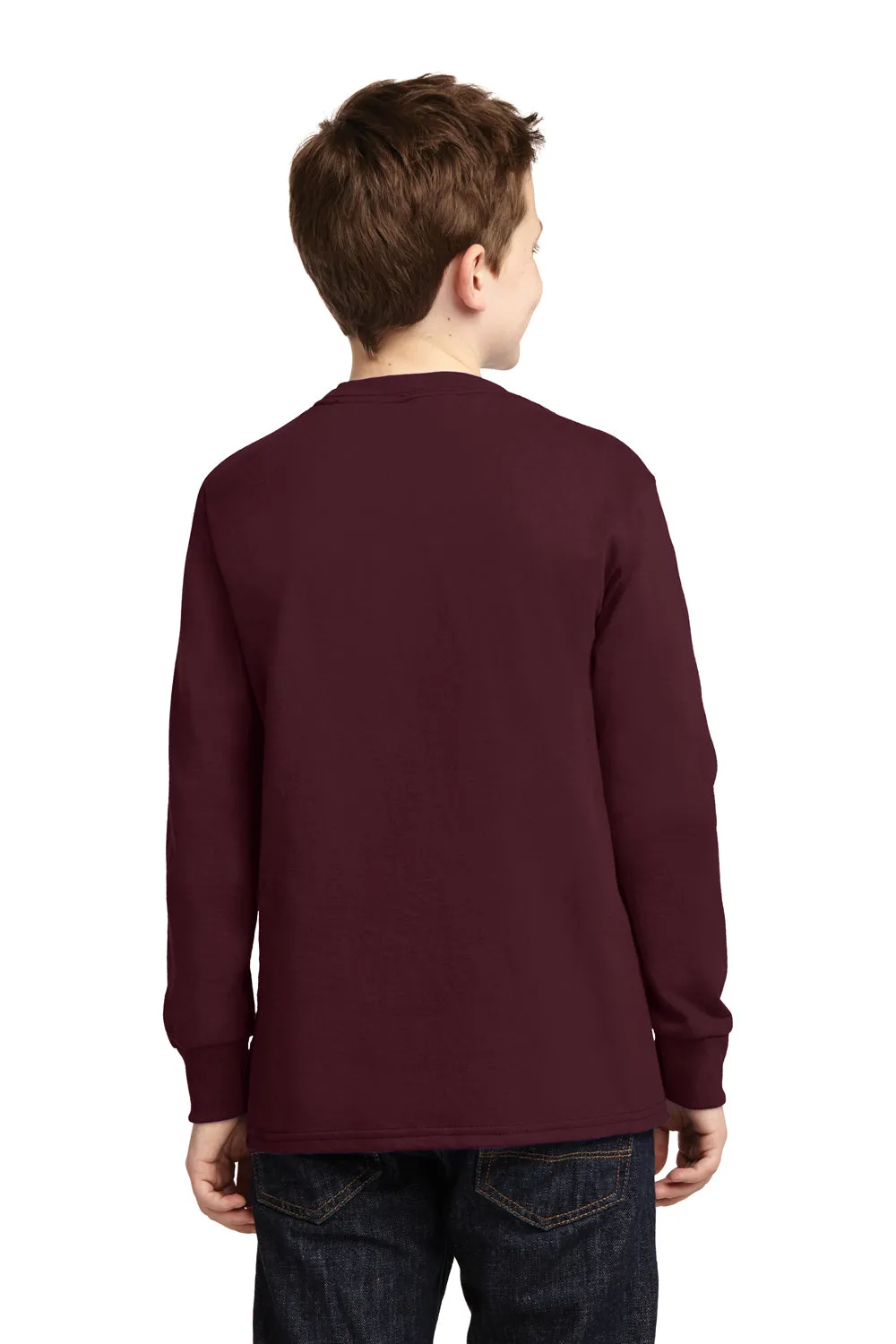 Port & Company Youth Core Long Sleeve Crewneck T-Shirt - Athletic Maroon