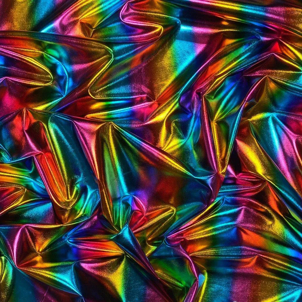 Rainbow Metallic Foil Stretch Fabric