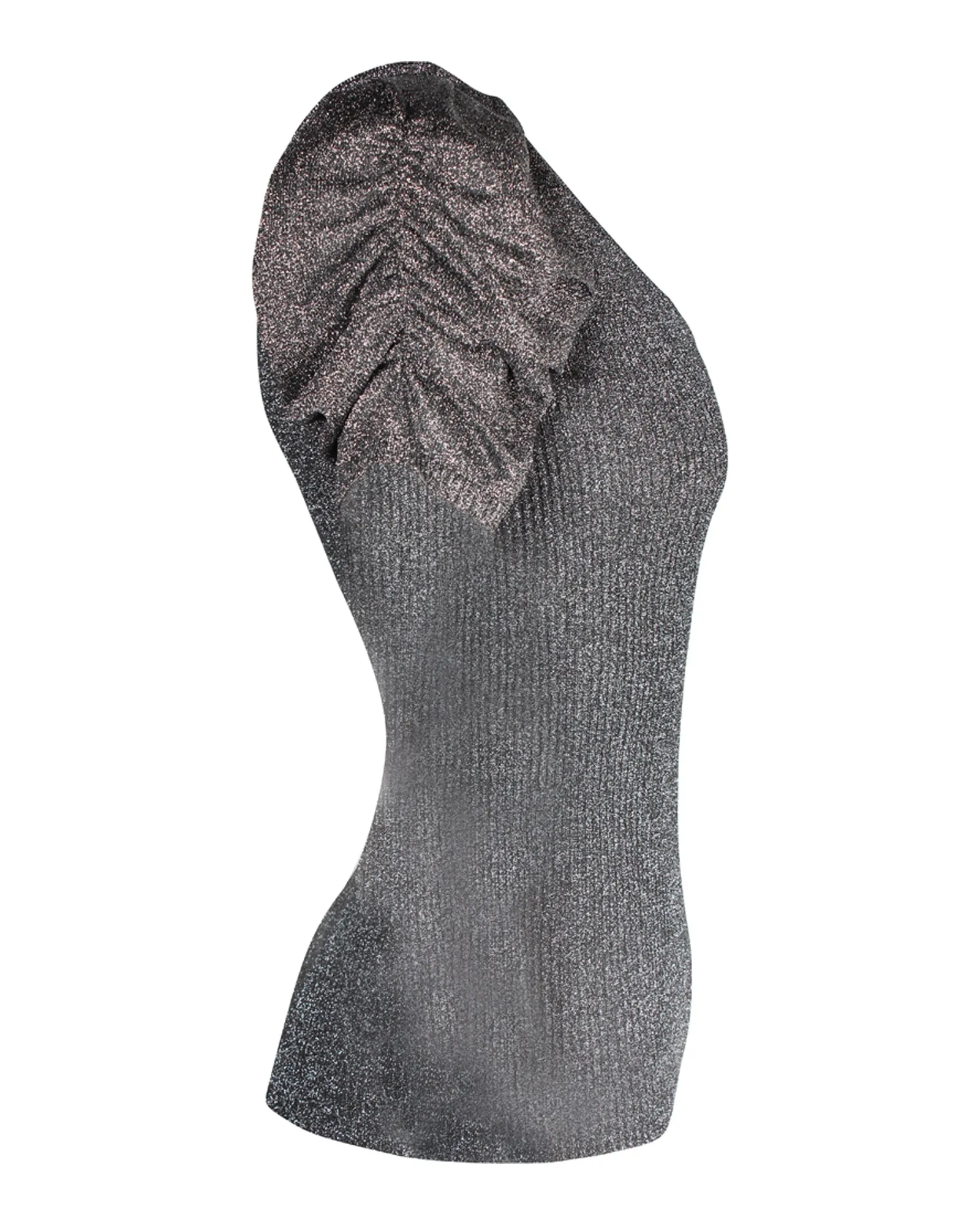 Sandro Metallic Puffed-Sleeved Stretch-Knit Top In Silver Polyester