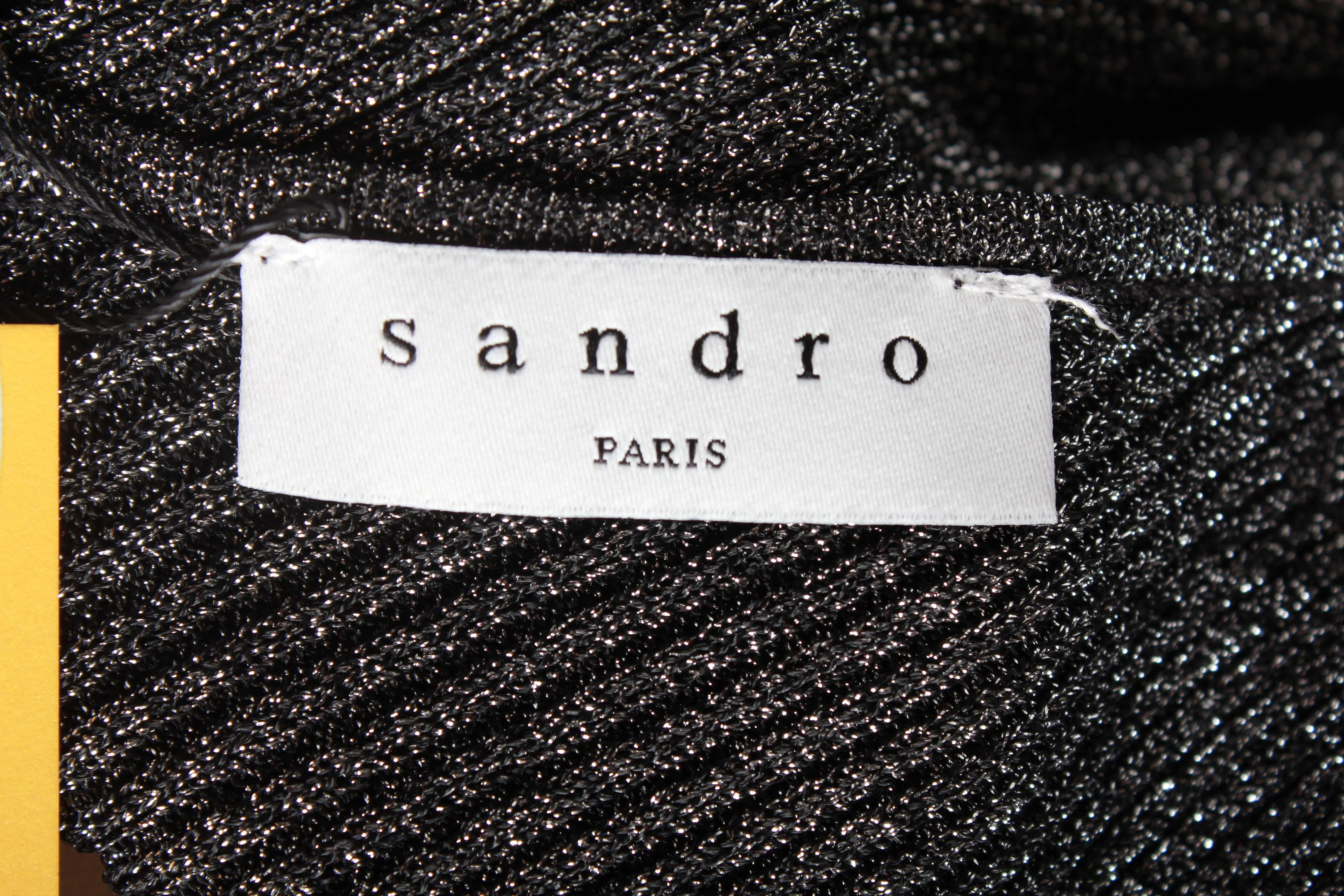 Sandro Metallic Puffed-Sleeved Stretch-Knit Top In Silver Polyester