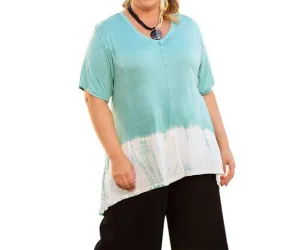 Sara Short Sleeve V-Neck Top - Plus In Peacock