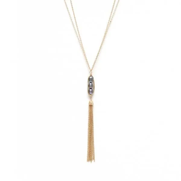 Splendid Iris Long Triple Grey Peal Tassel Necklace N2043