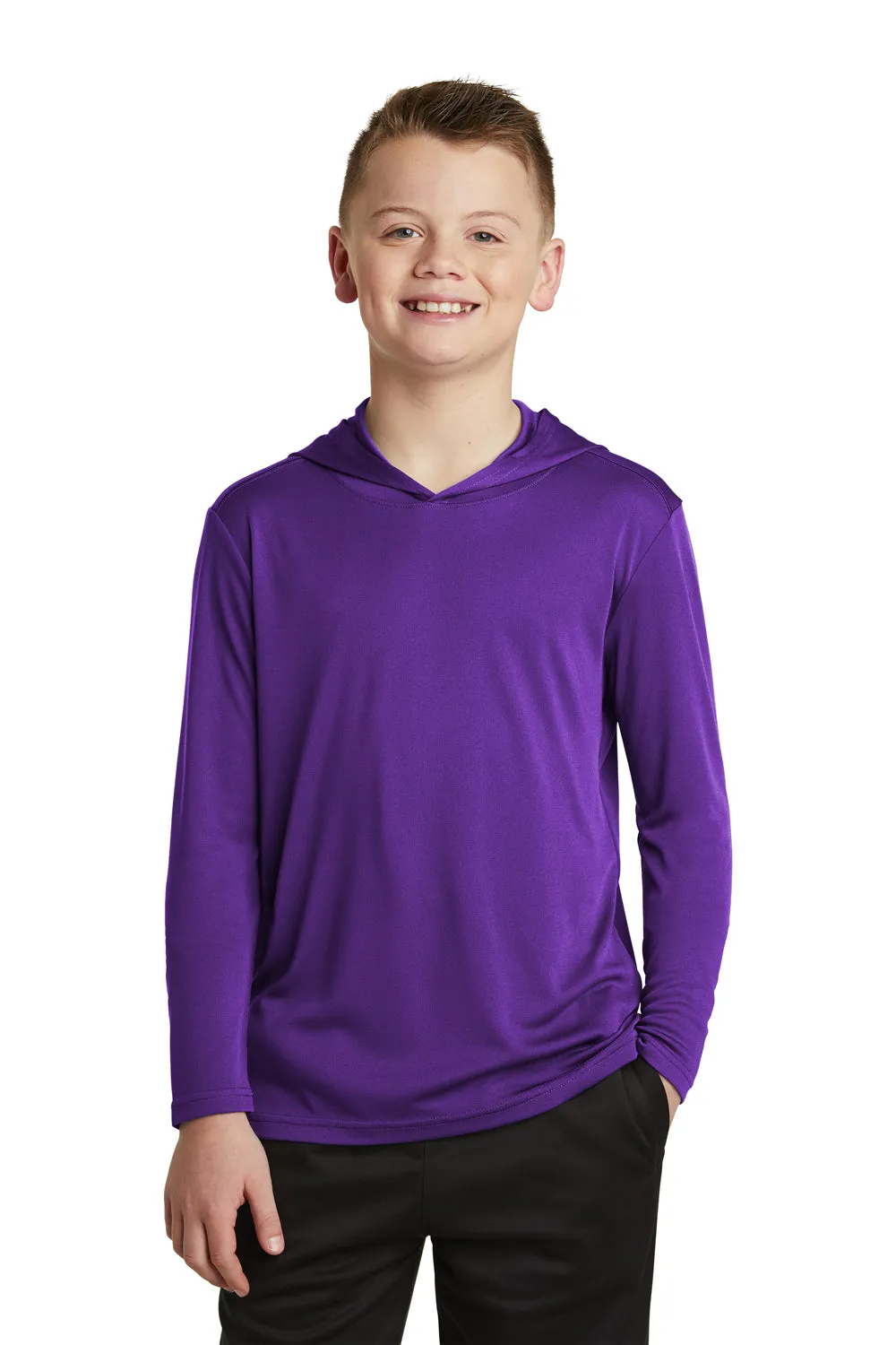 Sport-Tek Youth Competitor Moisture Wicking Long Sleeve Hooded T-Shirt Hoodie - Purple - Closeout