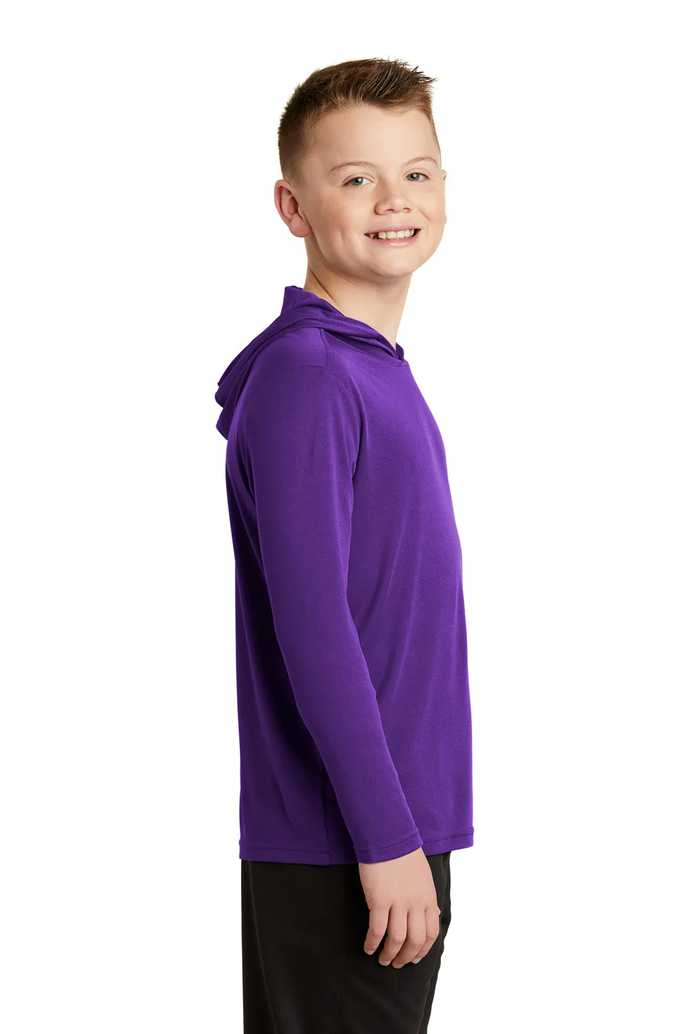 Sport-Tek Youth Competitor Moisture Wicking Long Sleeve Hooded T-Shirt Hoodie - Purple - Closeout