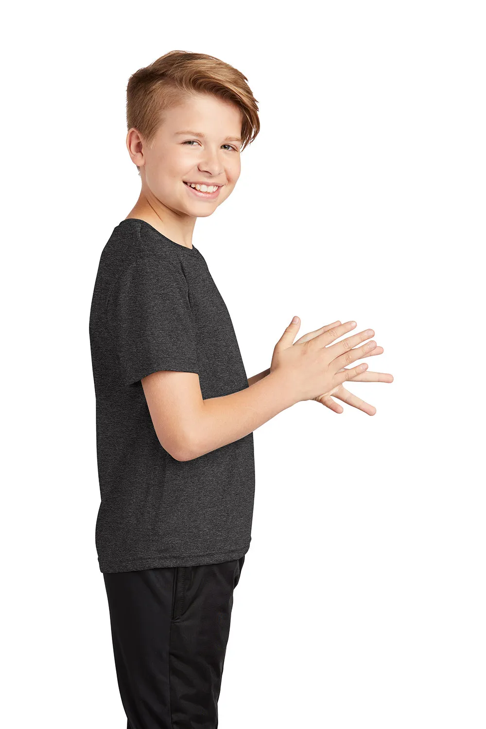 Sport-Tek Youth Contender Heather Moisture Wicking Short Sleeve Crewneck T-Shirt - Heather Graphite Grey