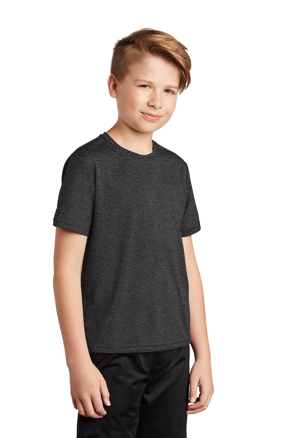 Sport-Tek Youth Contender Heather Moisture Wicking Short Sleeve Crewneck T-Shirt - Heather Graphite Grey