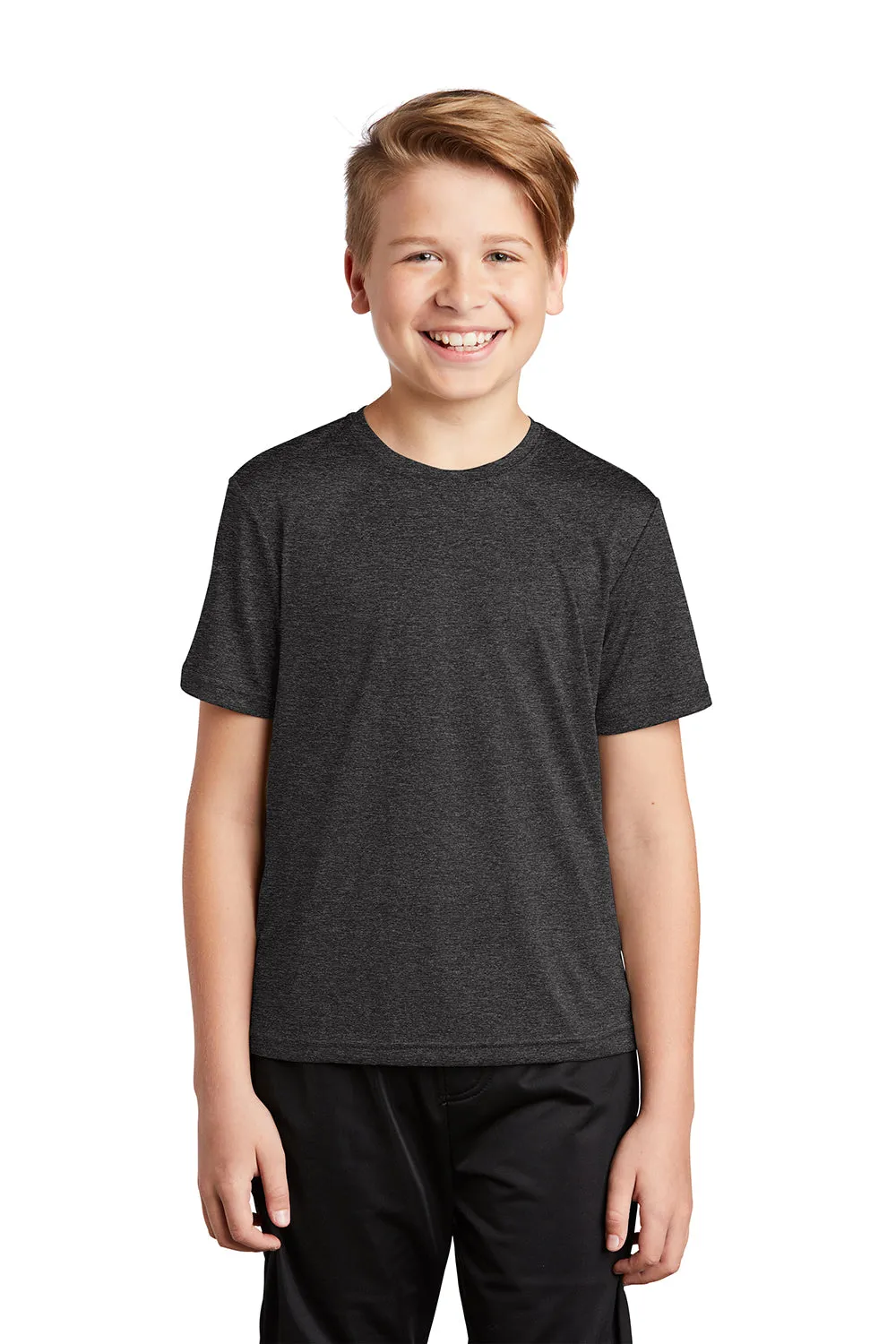 Sport-Tek Youth Contender Heather Moisture Wicking Short Sleeve Crewneck T-Shirt - Heather Graphite Grey