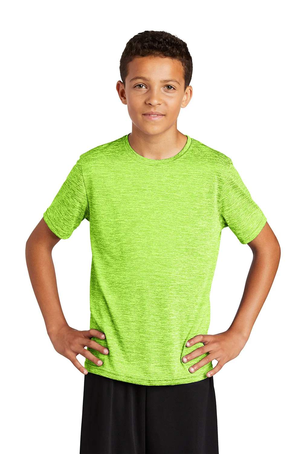 Sport-Tek Youth Electric Heather Moisture Wicking Short Sleeve Crewneck T-Shirt - Lime Shock Green Electric - Closeout