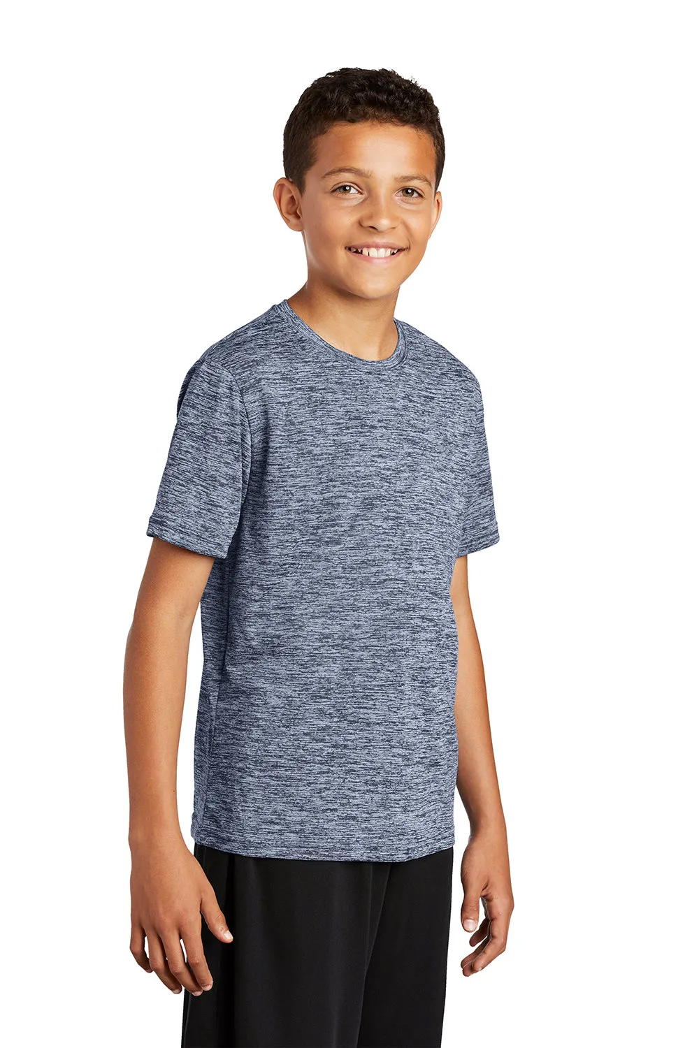 Sport-Tek Youth Electric Heather Moisture Wicking Short Sleeve Crewneck T-Shirt - True Navy Blue Electric