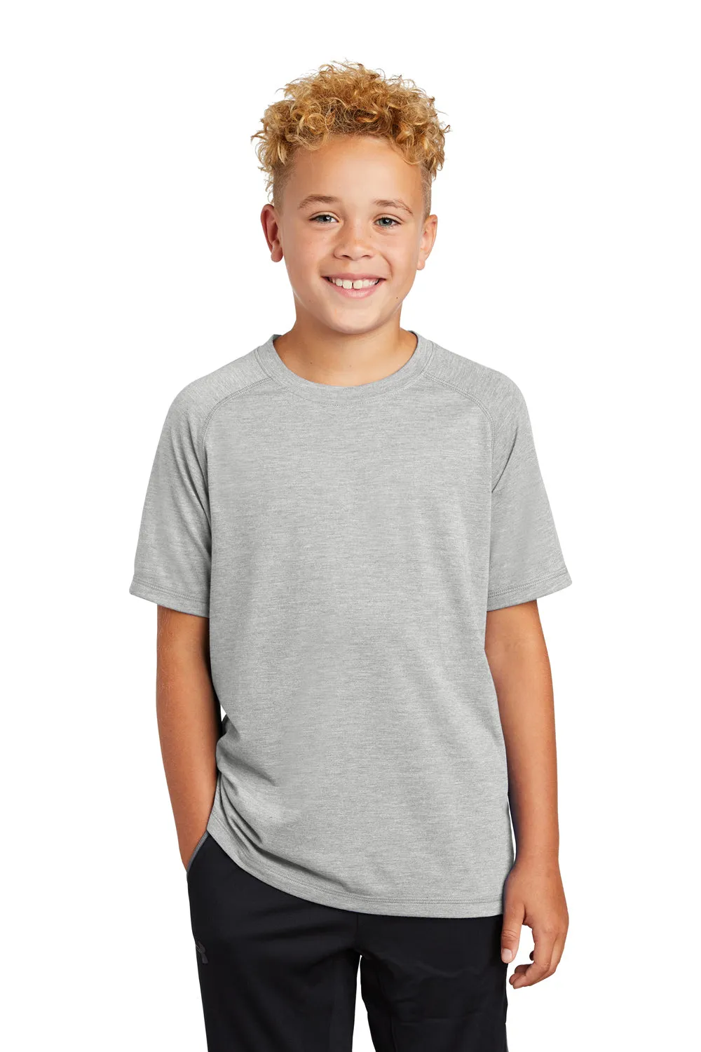 Sport-Tek Youth Moisture Wicking Short Sleeve Crewneck T-Shirt - Heather Light Grey