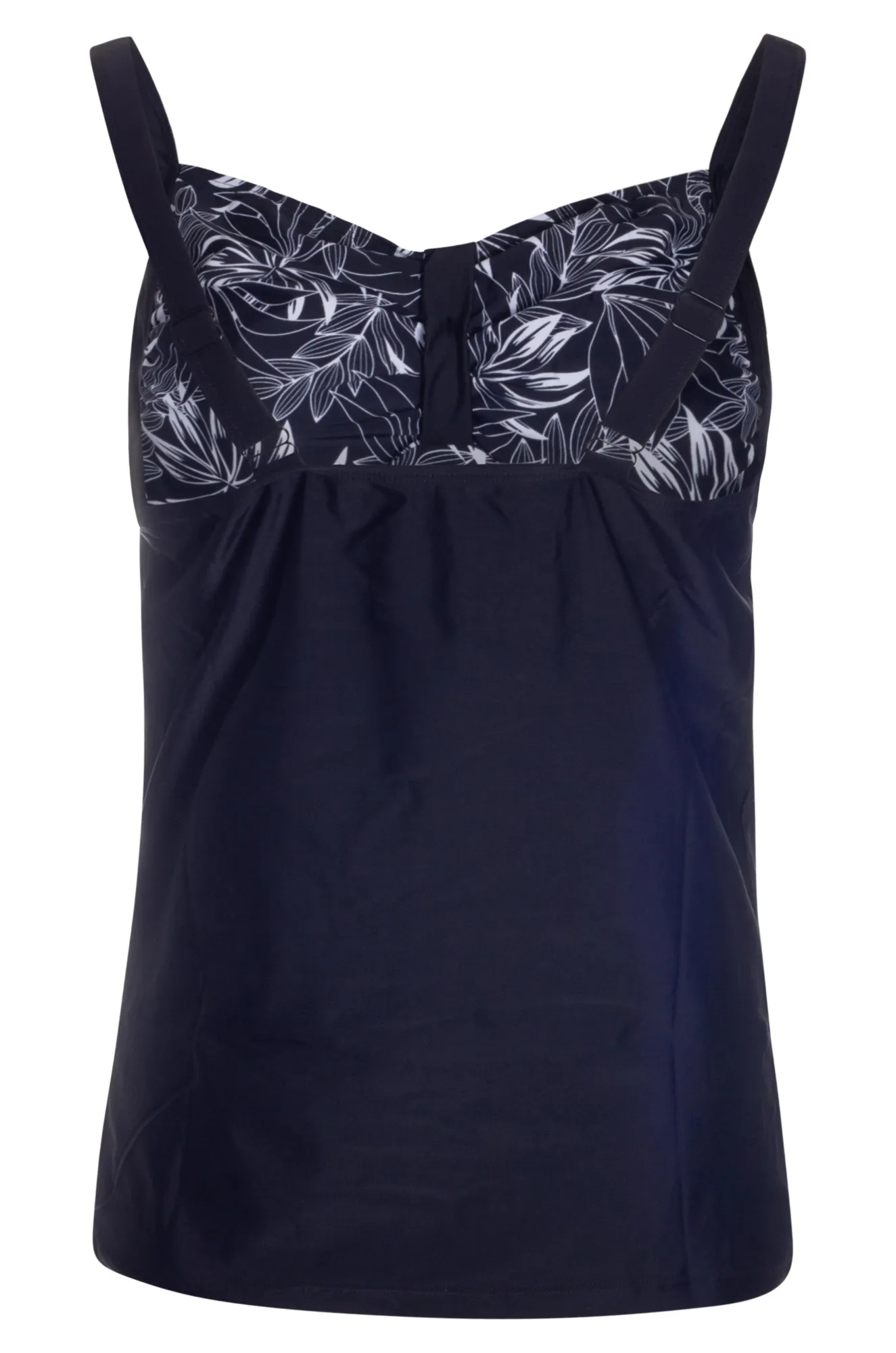Sweetheart neck Tankini Top | Black White Leaf/Black | 0713YY