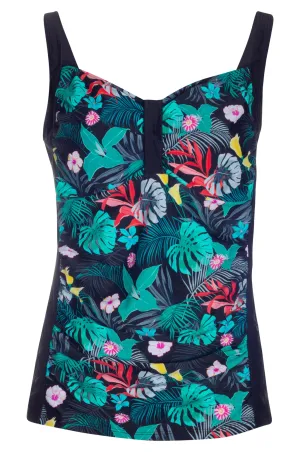 Sweetheart neck Tankini Top | Green Blk Palms/Black | 0713YY