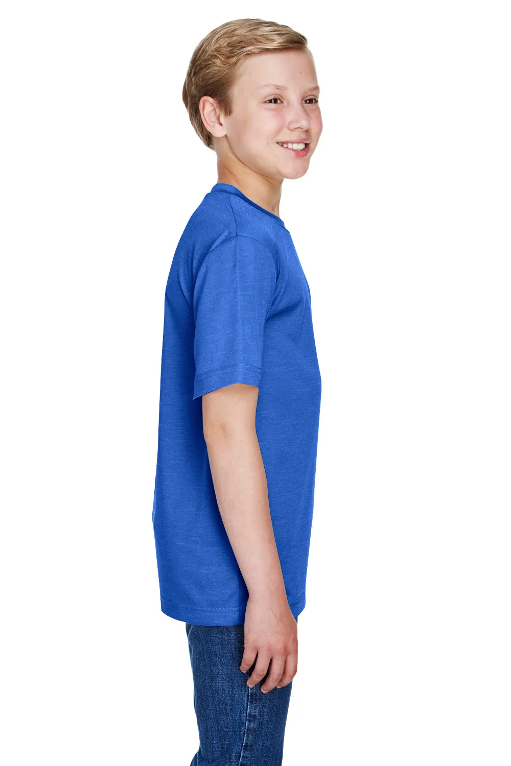 Team 365 Youth Sonic Performance Heather Moisture Wicking Short Sleeve Crewneck T-Shirt - Heather Royal Blue
