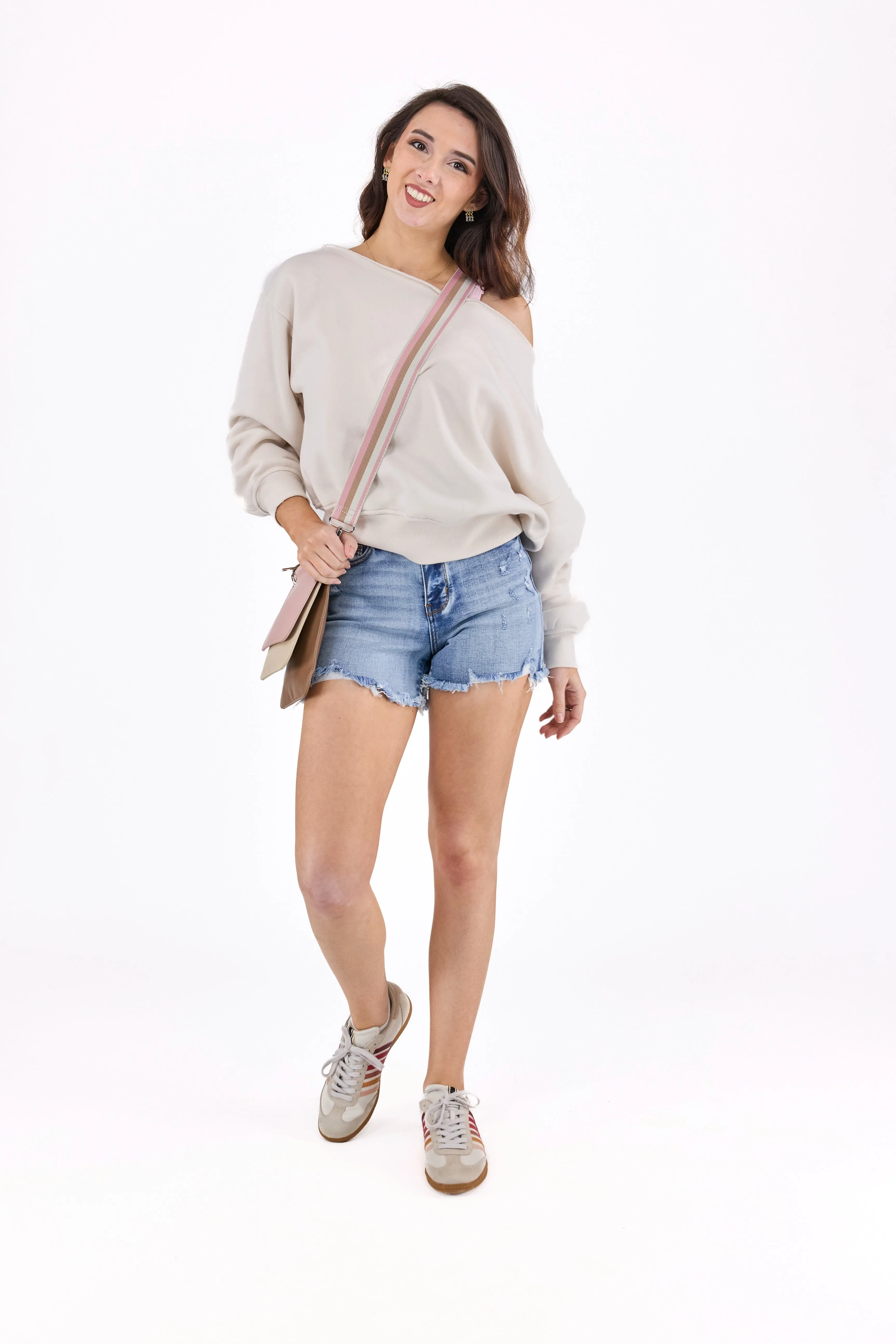 The Hallie from Judy Blue: High-Rise Adjustable Button Destroy Denim Shorts