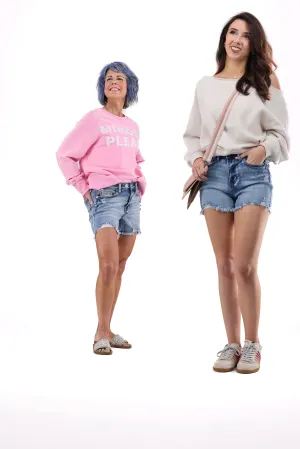 The Hallie from Judy Blue: High-Rise Adjustable Button Destroy Denim Shorts