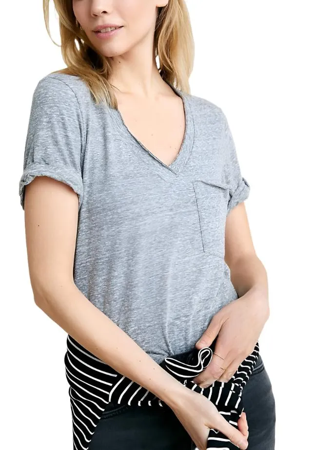 TLA Petite V-Neck Tee Shirt with Pocket