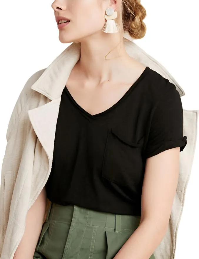 TLA Petite V-Neck Tee Shirt with Pocket