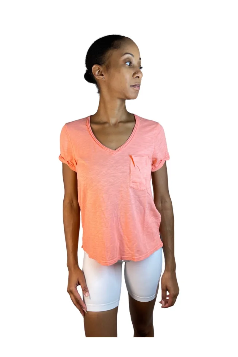 TLA Petite V-Neck Tee Shirt with Pocket
