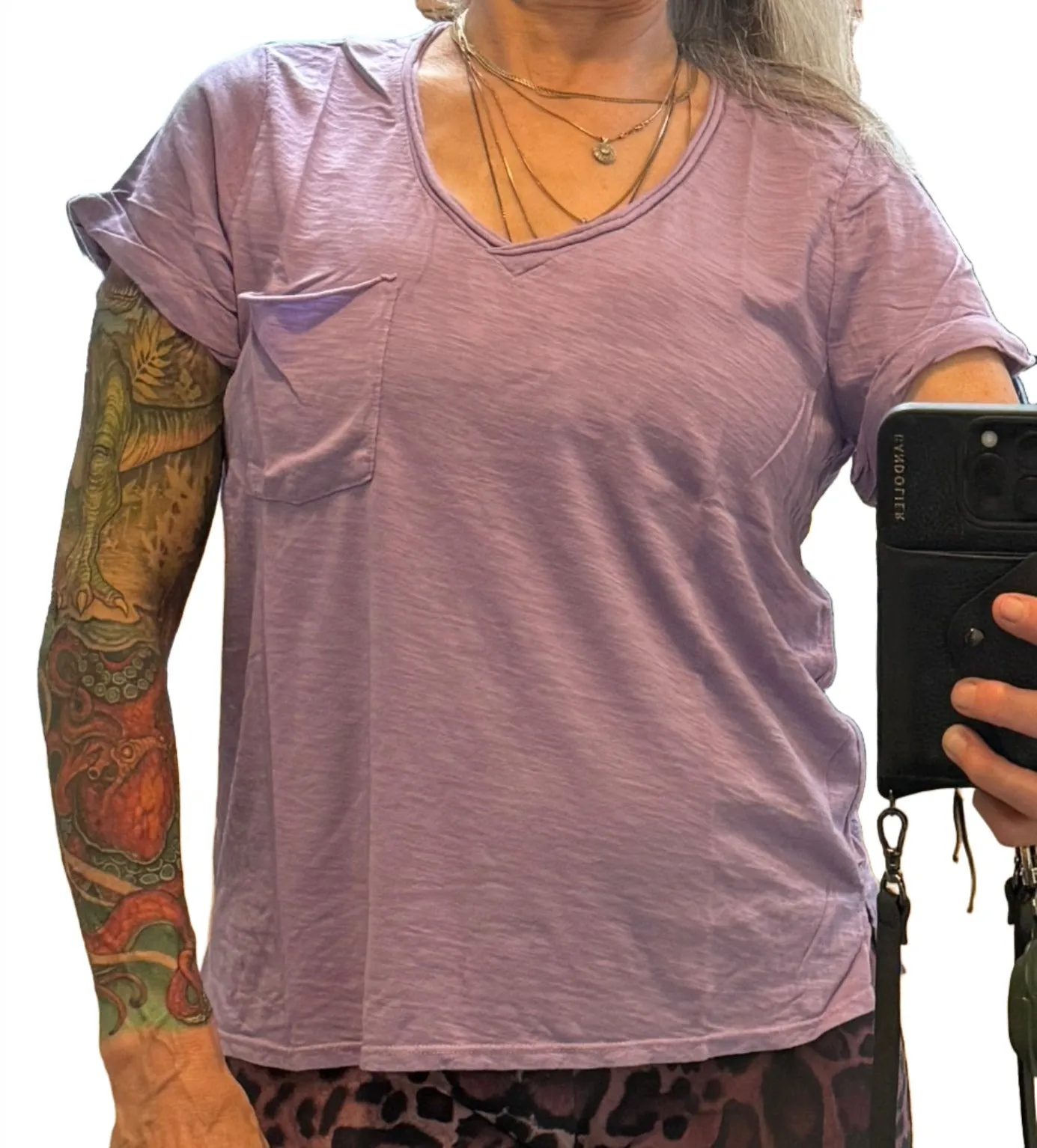 TLA Petite V-Neck Tee Shirt with Pocket