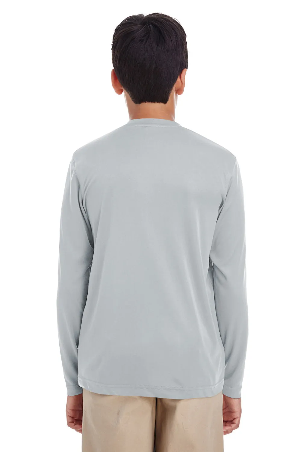 UltraClub Youth Cool & Dry Performance Moisture Wicking Long Sleeve Crewneck T-Shirt - Grey