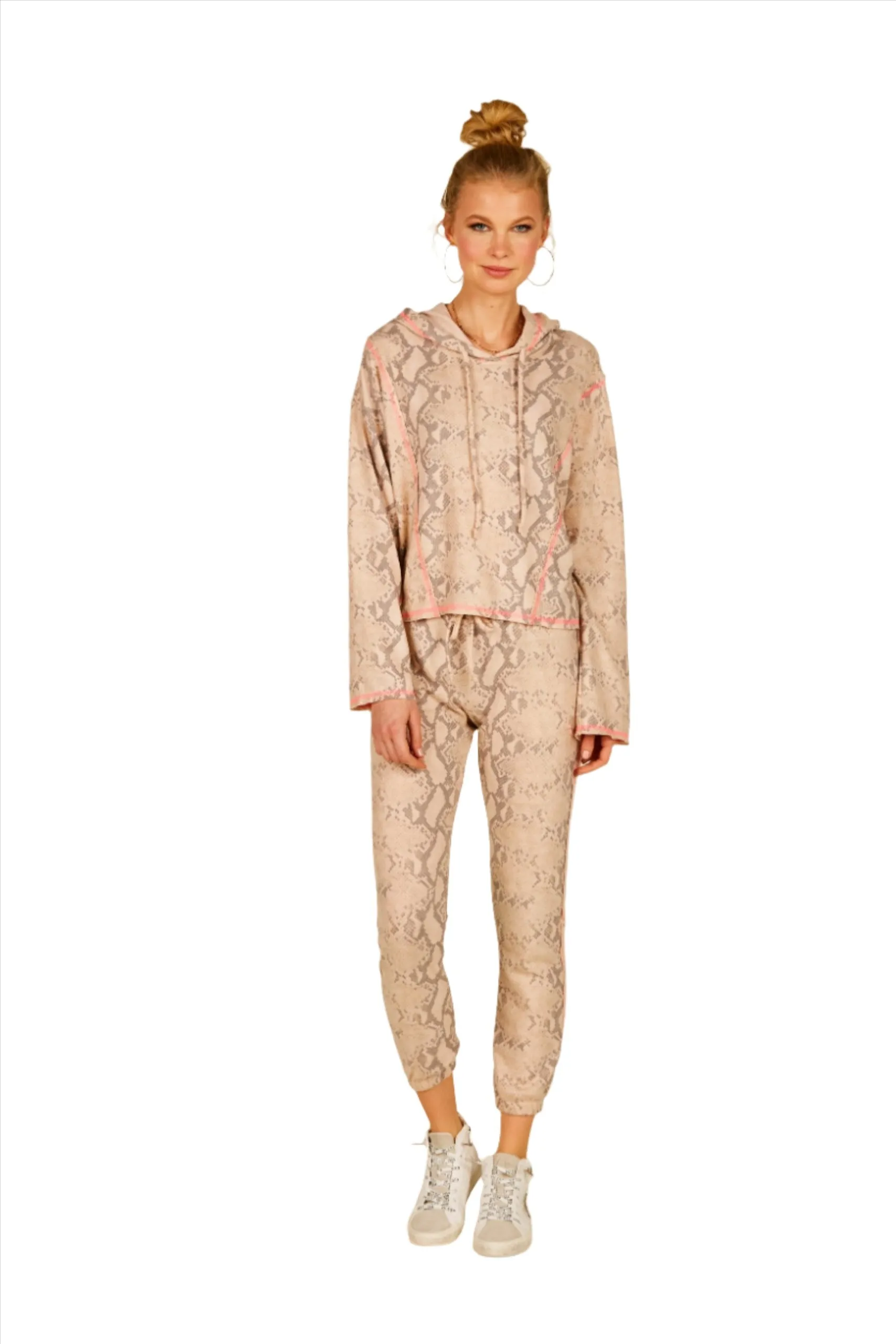 Vintage Havana Hacci Tan Snake Hoodie Pop Stitching S10764