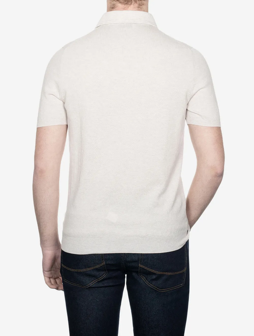 Weave Short Sleeve 3 Button Polo Beige