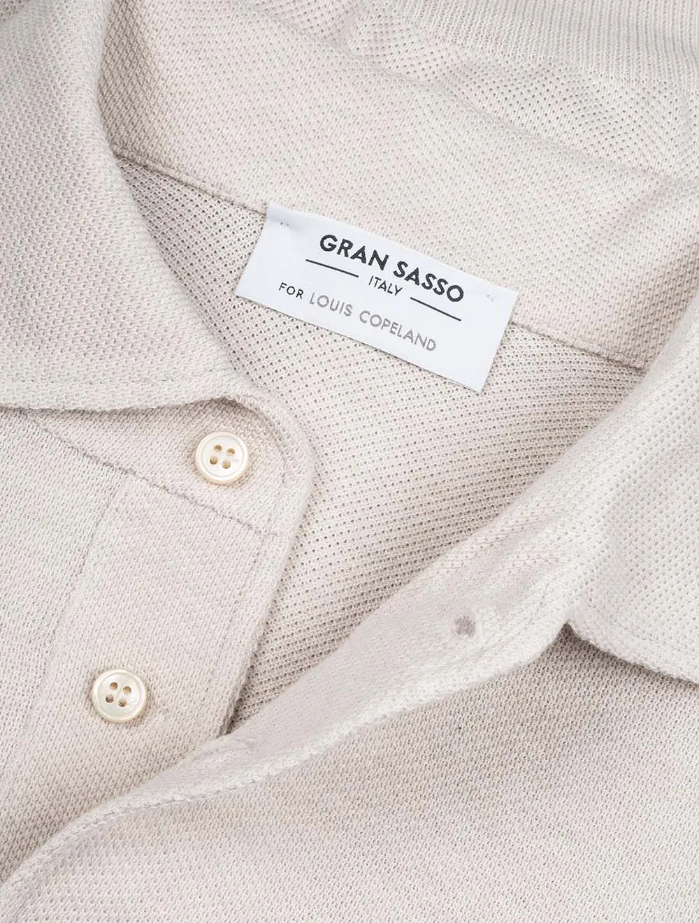 Weave Short Sleeve 3 Button Polo Beige
