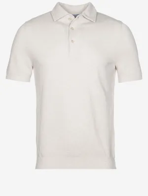 Weave Short Sleeve 3 Button Polo Beige