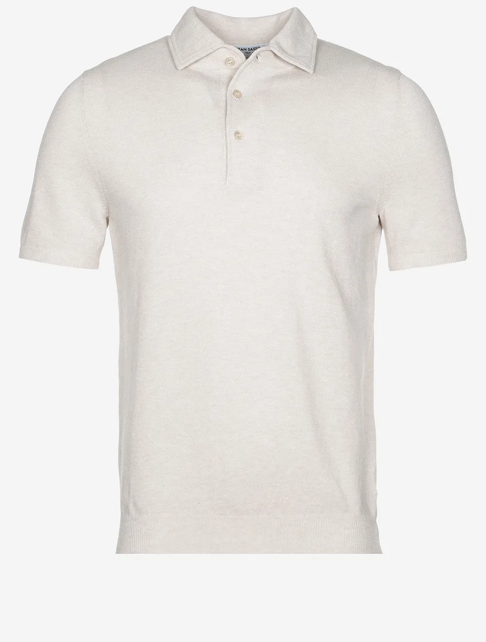 Weave Short Sleeve 3 Button Polo Beige