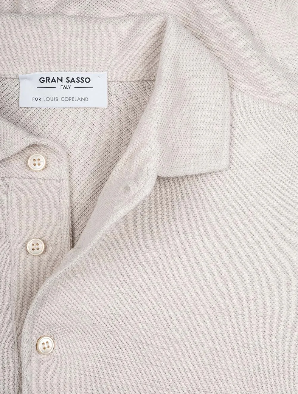 Weave Short Sleeve 3 Button Polo Beige
