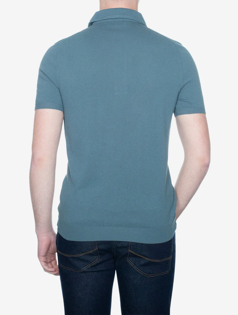 Weave Short Sleeve 3 Button Polo Green