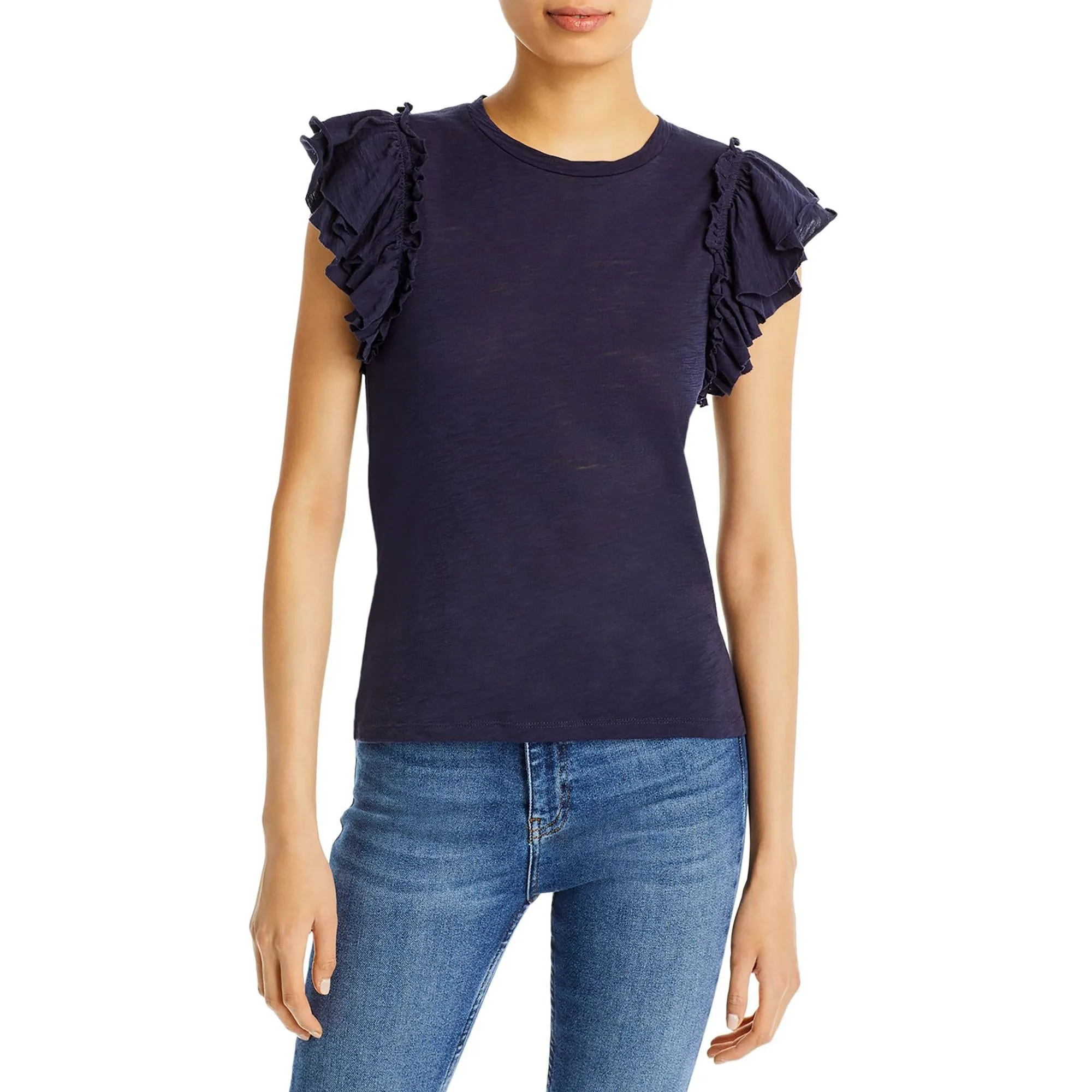 Womens Ruffled Solid T-Shirt