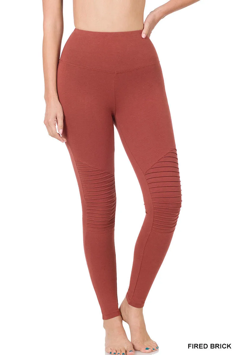 Zenana Cotton Wide Waistband Moto Legging OP-1818AB