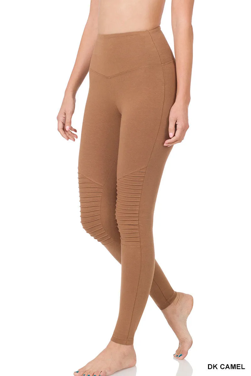 Zenana Cotton Wide Waistband Moto Legging OP-1818AB
