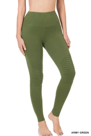 Zenana Cotton Wide Waistband Moto Legging OP-1818AB